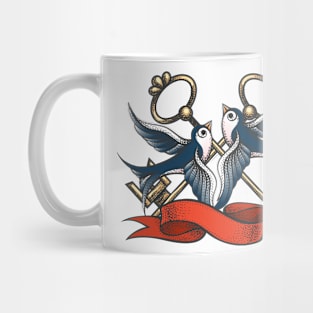 Swallows with Keys and Ribbon Mug